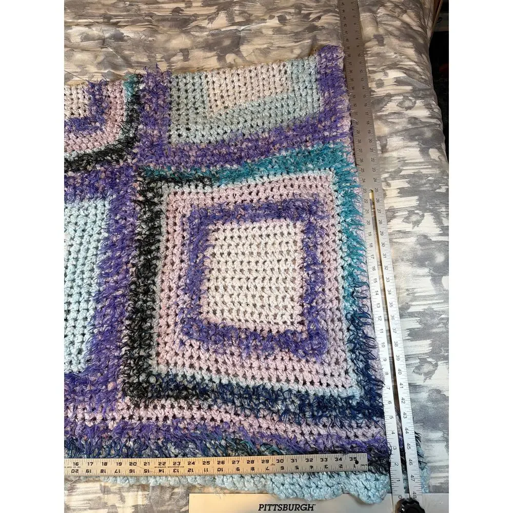 Granny Square Afghan 6’ 6” x 3’ Pastel Crochet Soft Blanket Throw Fun Fur Gift